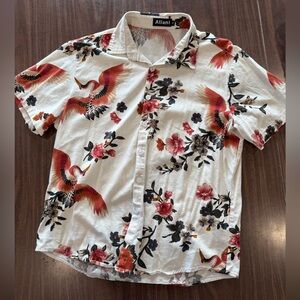Men's Floral Print Shirt - White and Red